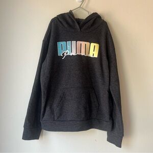 Puma Youth Girls Hoodie Sweatshirt L (12–14) Gray Rainbow Logo Pullover NWOT